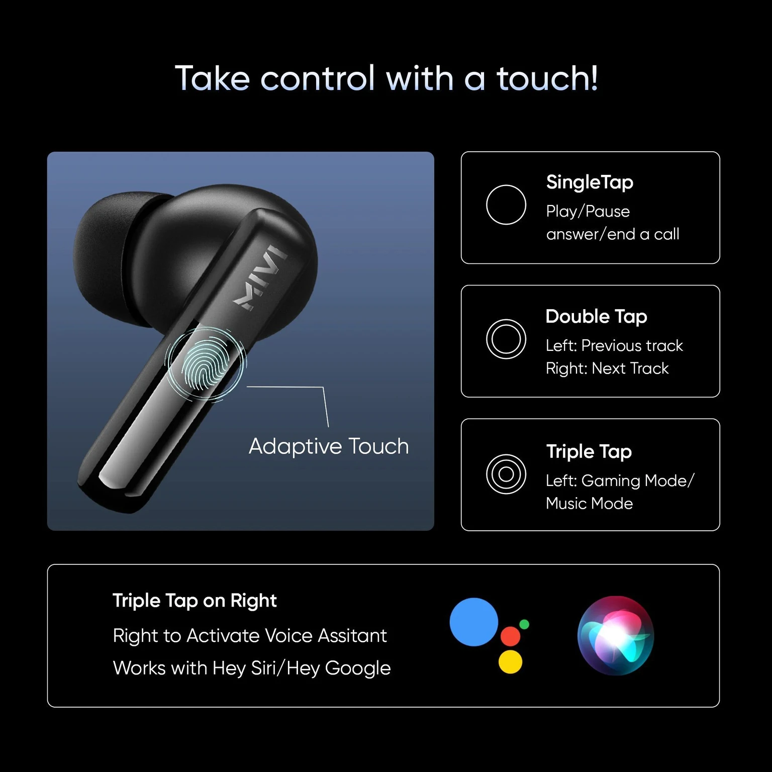 Mivi Duopods K2, 40Hrs PT, HD Call, Fast Charging, 50ms Latency,IPX4, Voice Asst.5.3v Bluetooth Headset (Black, True Wireless) - Image 4