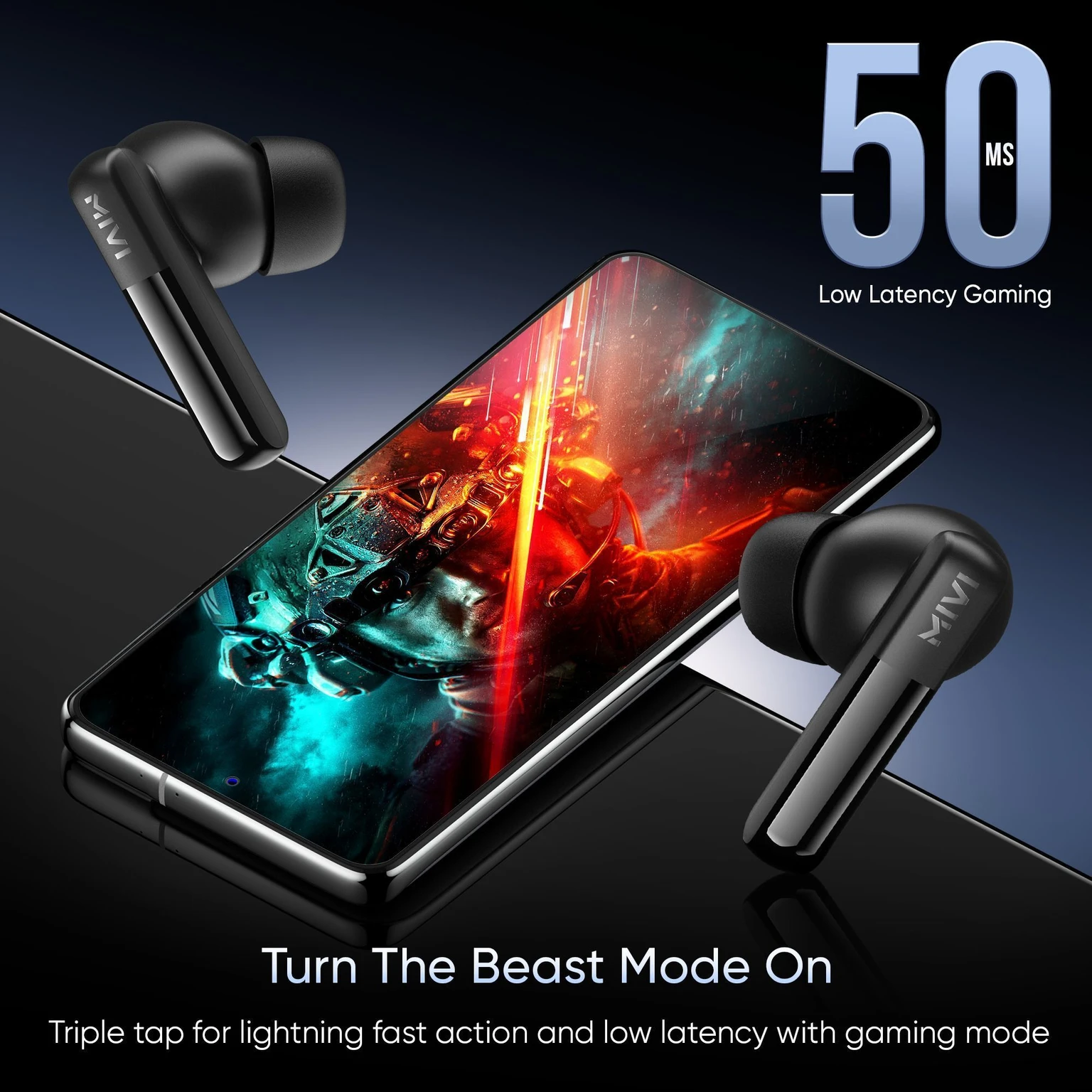 Mivi Duopods K2, 40Hrs PT, HD Call, Fast Charging, 50ms Latency,IPX4, Voice Asst.5.3v Bluetooth Headset (Black, True Wireless) - Image 5