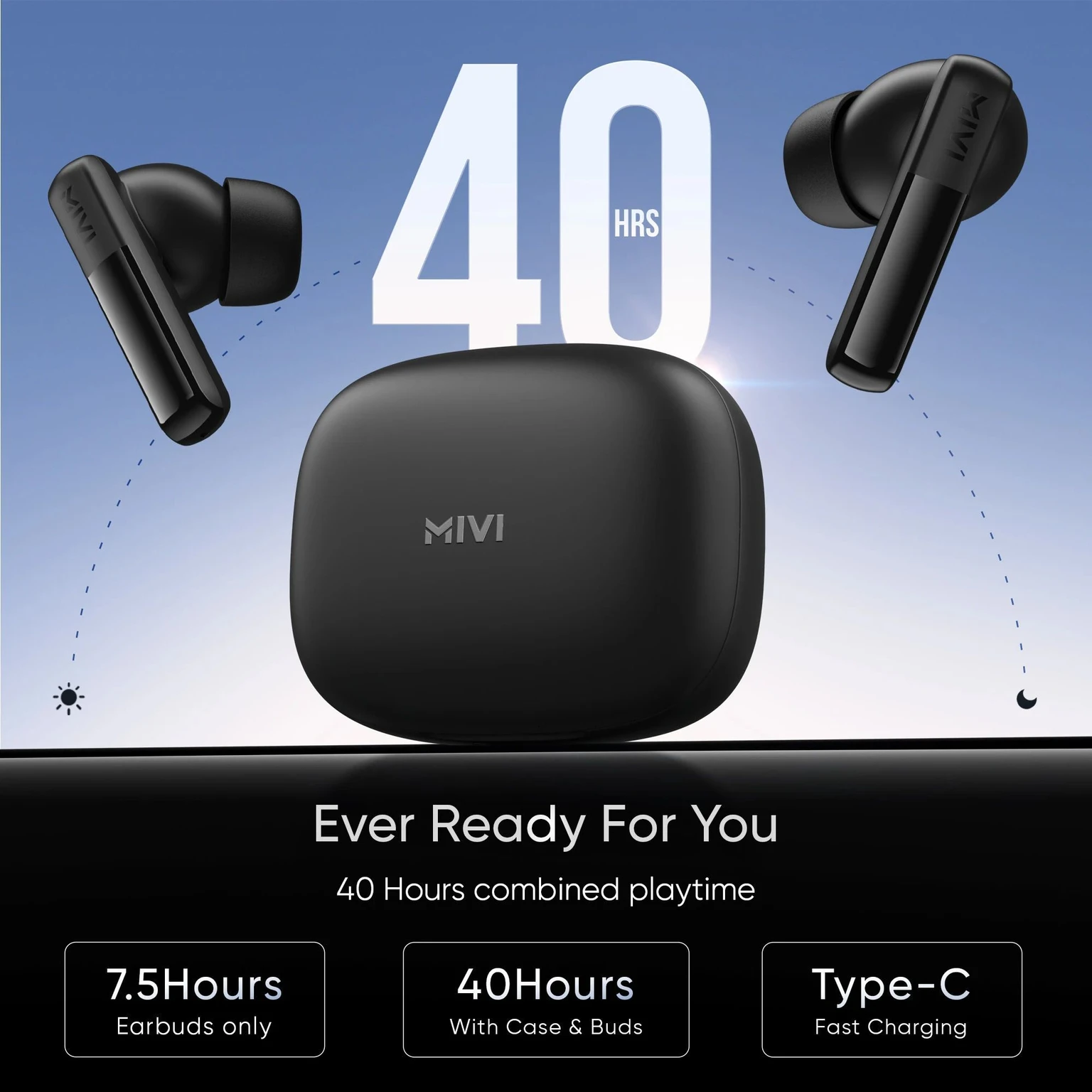 Mivi Duopods K2, 40Hrs PT, HD Call, Fast Charging, 50ms Latency,IPX4, Voice Asst.5.3v Bluetooth Headset (Black, True Wireless) - Image 7